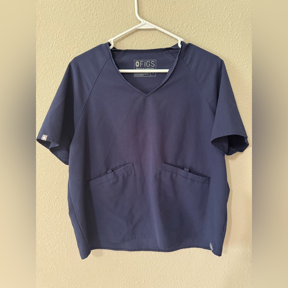 Figs Navy V-Neck Medical Scrub Top with Front Pockets